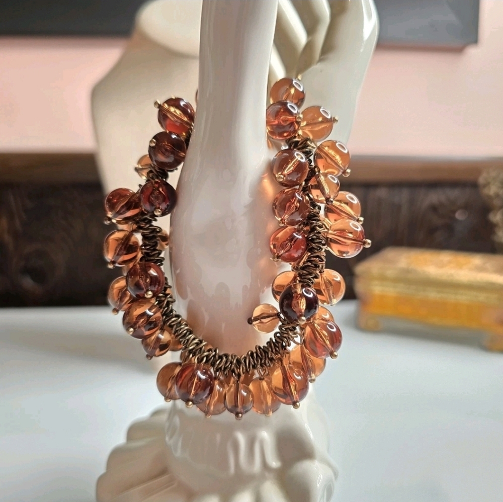 J. Crew Lucite Bracelet Rootbeer Beads Brass Tone